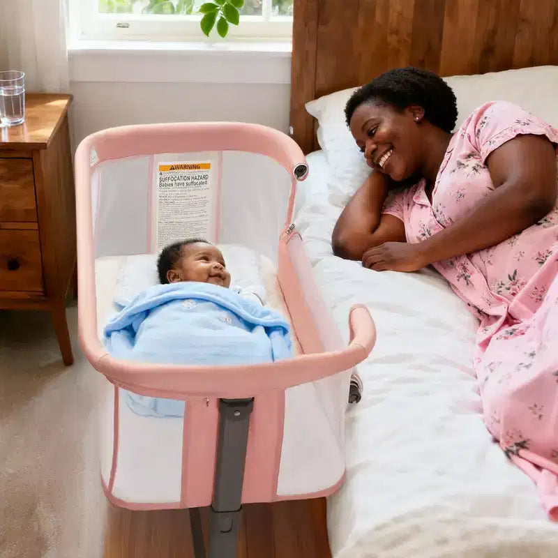 Kinder King Portable Baby Bassinet with Wheels, All-Mesh Bedside Sleeper, Newborn Crib with Removable Soft Mattress