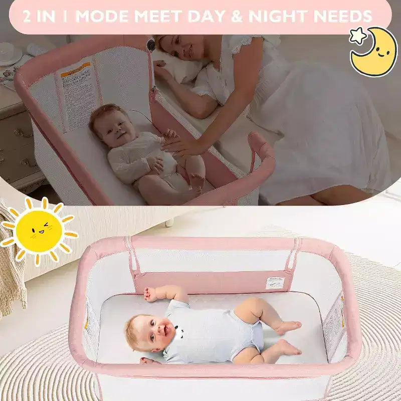 Kinder King Portable Baby Bassinet with Wheels, All-Mesh Bedside Sleeper, Newborn Crib with Removable Soft Mattress