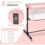 Kinder King Portable Baby Bassinet with Wheels, All-Mesh Bedside Sleeper, Newborn Crib with Removable Soft Mattress