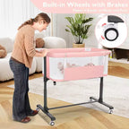 Kinder King Portable Baby Bassinet with Wheels, All-Mesh Bedside Sleeper, Newborn Crib with Removable Soft Mattress