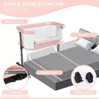 Kinder King Portable Baby Bassinet with Wheels, All-Mesh Bedside Sleeper, Newborn Crib with Removable Soft Mattress