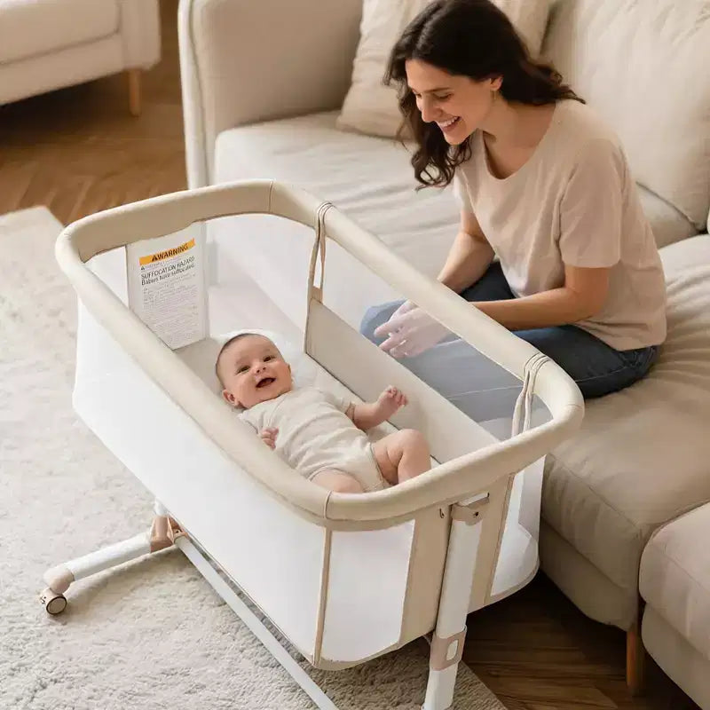 Kinder King Portable Baby Bassinet with Wheels, All-Mesh Bedside Sleeper, Newborn Crib with Removable Soft Mattress