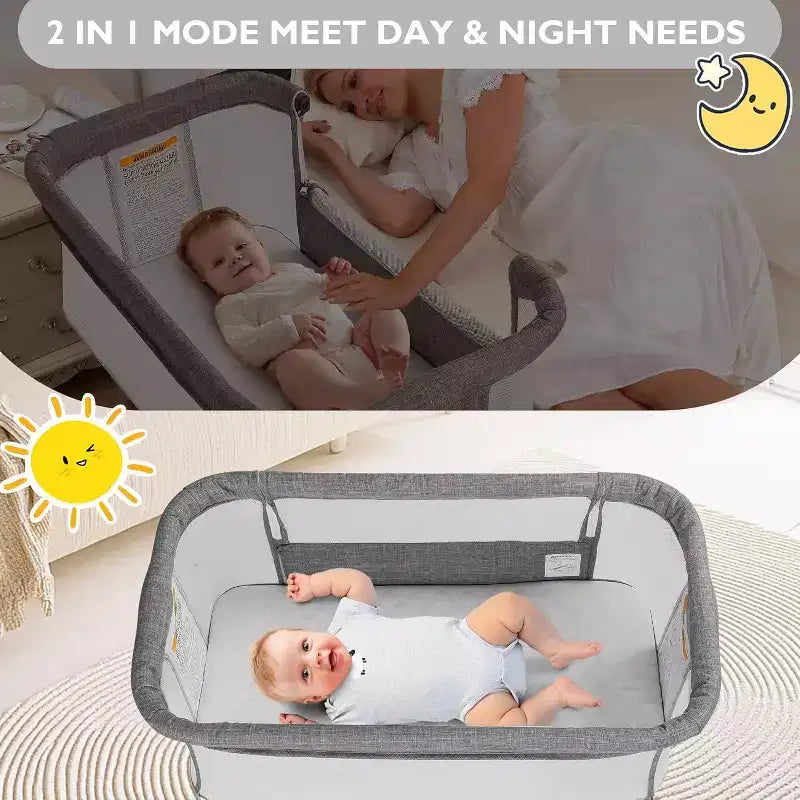 Kinder King Portable Baby Bassinet with Wheels, All-Mesh Bedside Sleeper, Newborn Crib with Removable Soft Mattress