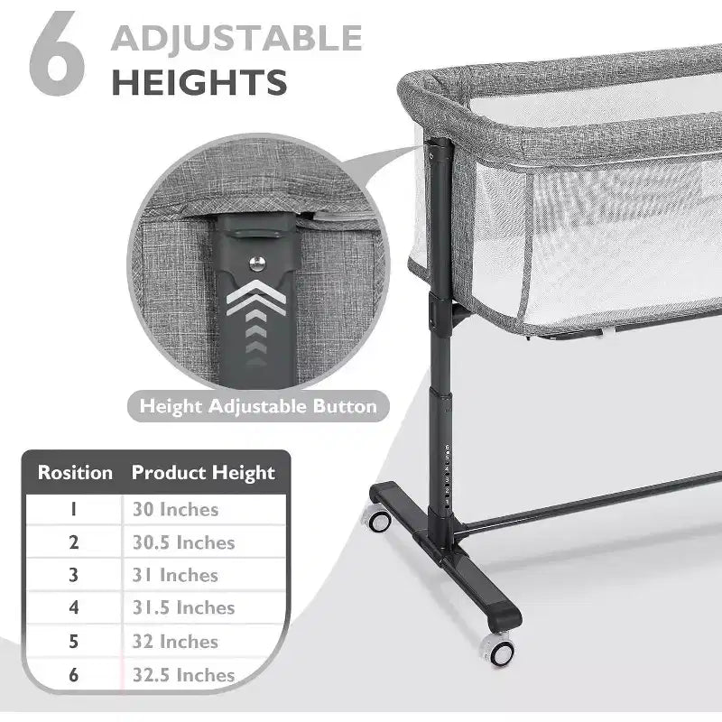 Kinder King Portable Baby Bassinet with Wheels, All-Mesh Bedside Sleeper, Newborn Crib with Removable Soft Mattress