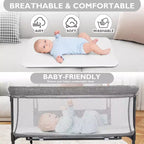 Kinder King Portable Baby Bassinet with Wheels, All-Mesh Bedside Sleeper, Newborn Crib with Removable Soft Mattress