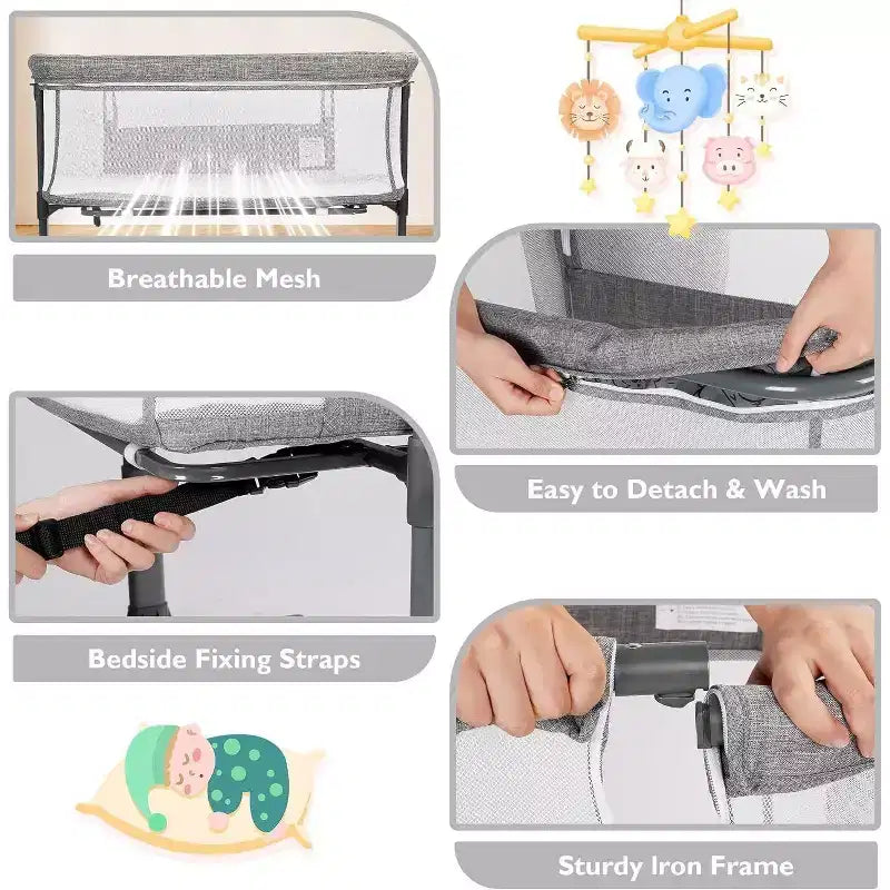 Kinder King Portable Baby Bassinet with Wheels, All-Mesh Bedside Sleeper, Newborn Crib with Removable Soft Mattress