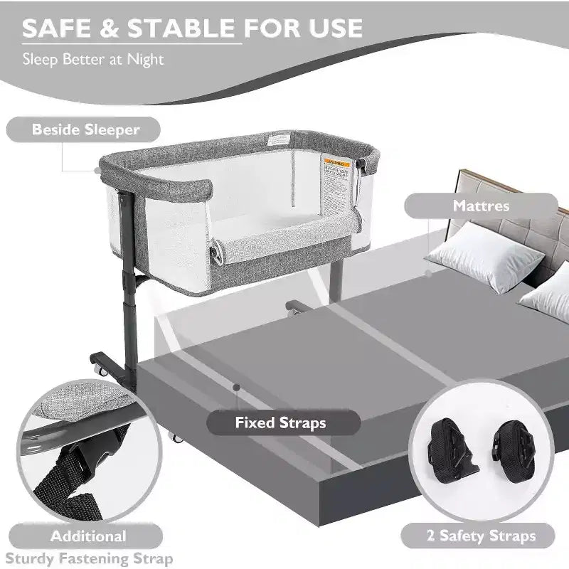Kinder King Portable Baby Bassinet with Wheels, All-Mesh Bedside Sleeper, Newborn Crib with Removable Soft Mattress