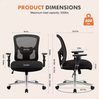 Chaise de bureau grande taille et robuste avec soutien lombaire, fauteuil d'ordinateur ergonomique en maille, capacité 227 kg, avec accoudoirs et assise large et confortable