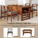 ModernLuxe Ensemble Table à Manger Extensible 5 Pièces pour 4 Personnes, Ensemble de Salle à Manger avec Abattants, Étagère de Rangement et 4 Chaises Rembourrées