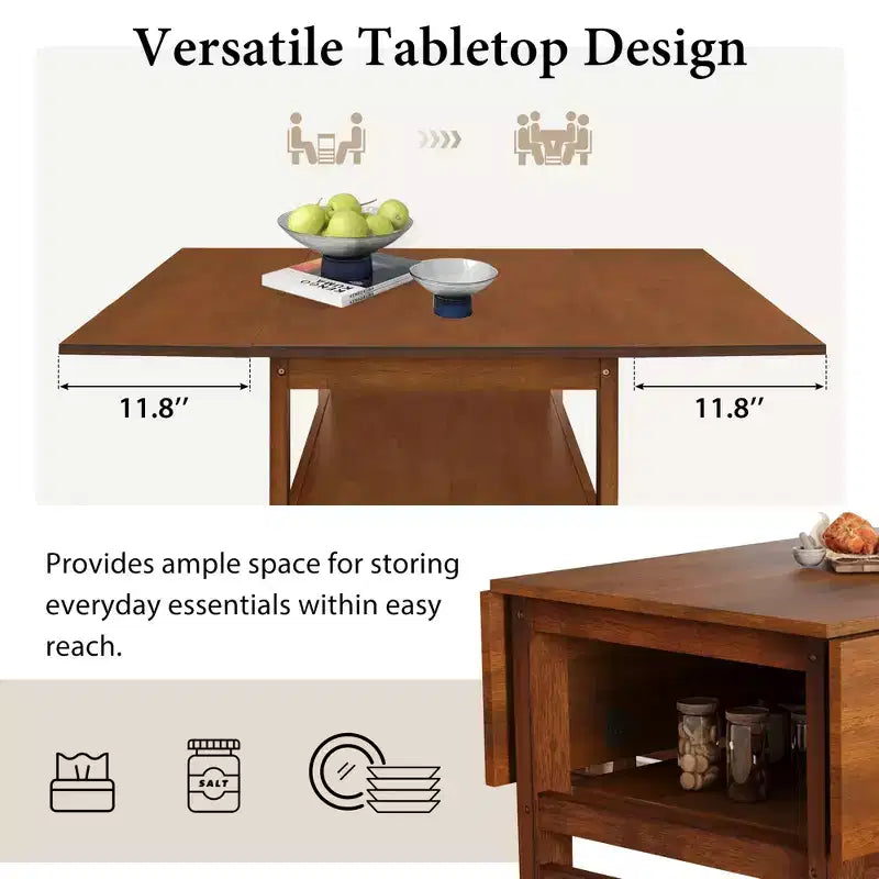 ModernLuxe Ensemble Table à Manger Extensible 5 Pièces pour 4 Personnes, Ensemble de Salle à Manger avec Abattants, Étagère de Rangement et 4 Chaises Rembourrées