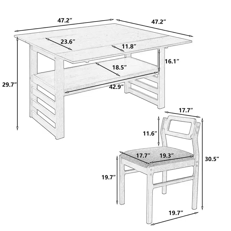 ModernLuxe Ensemble Table à Manger Extensible 5 Pièces pour 4 Personnes, Ensemble de Salle à Manger avec Abattants, Étagère de Rangement et 4 Chaises Rembourrées
