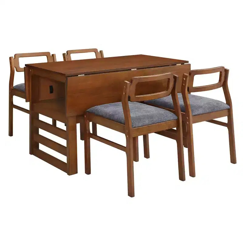 ModernLuxe Ensemble Table à Manger Extensible 5 Pièces pour 4 Personnes, Ensemble de Salle à Manger avec Abattants, Étagère de Rangement et 4 Chaises Rembourrées