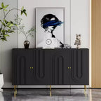 Bahut polyvalent en bois laqué noir à 4 portes - Buffet de service pour salon, entrée, couloir, bureau, cuisine et salle à manger