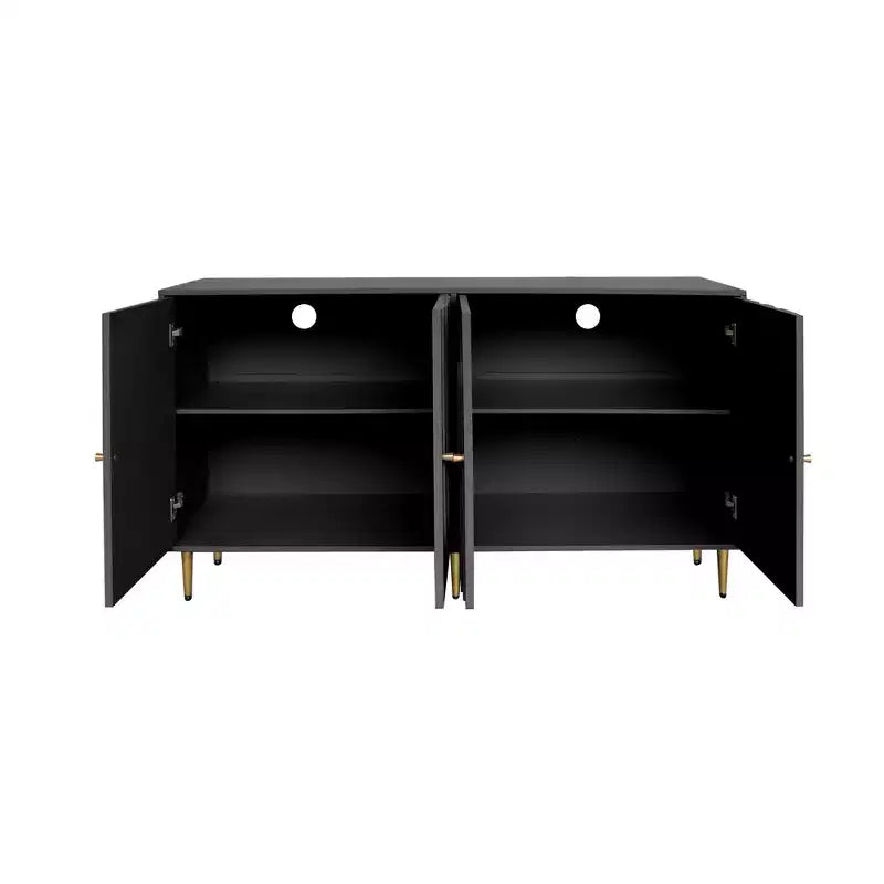Bahut polyvalent en bois laqué noir à 4 portes - Buffet de service pour salon, entrée, couloir, bureau, cuisine et salle à manger