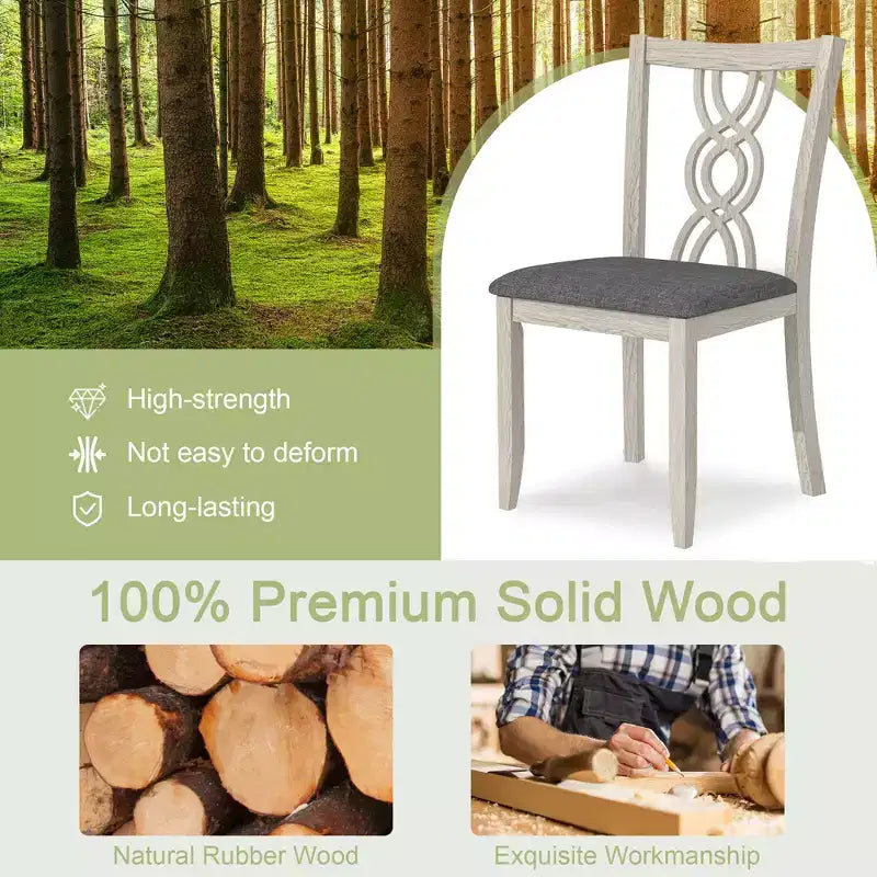Chaises de salle à manger rustiques en bois VECELO, chaises de cuisine en bois d'hévéa avec siège rembourré et dossier creux élégant, gris