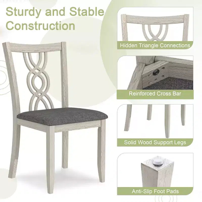Chaises de salle à manger rustiques en bois VECELO, chaises de cuisine en bois d'hévéa avec siège rembourré et dossier creux élégant, gris