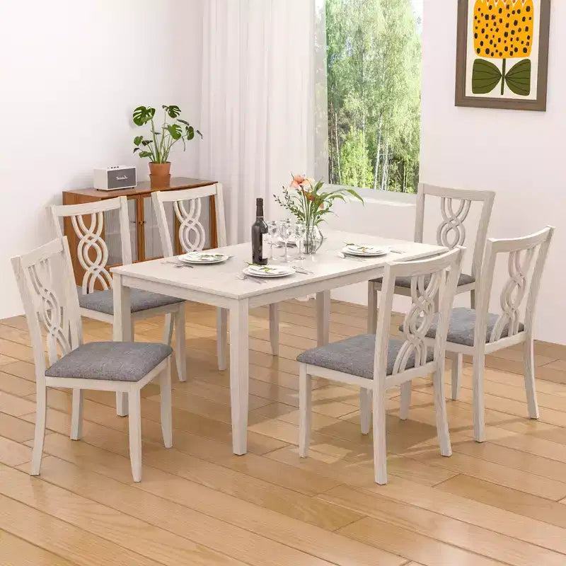 Chaises de salle à manger rustiques en bois VECELO, chaises de cuisine en bois d'hévéa avec siège rembourré et dossier creux élégant, gris