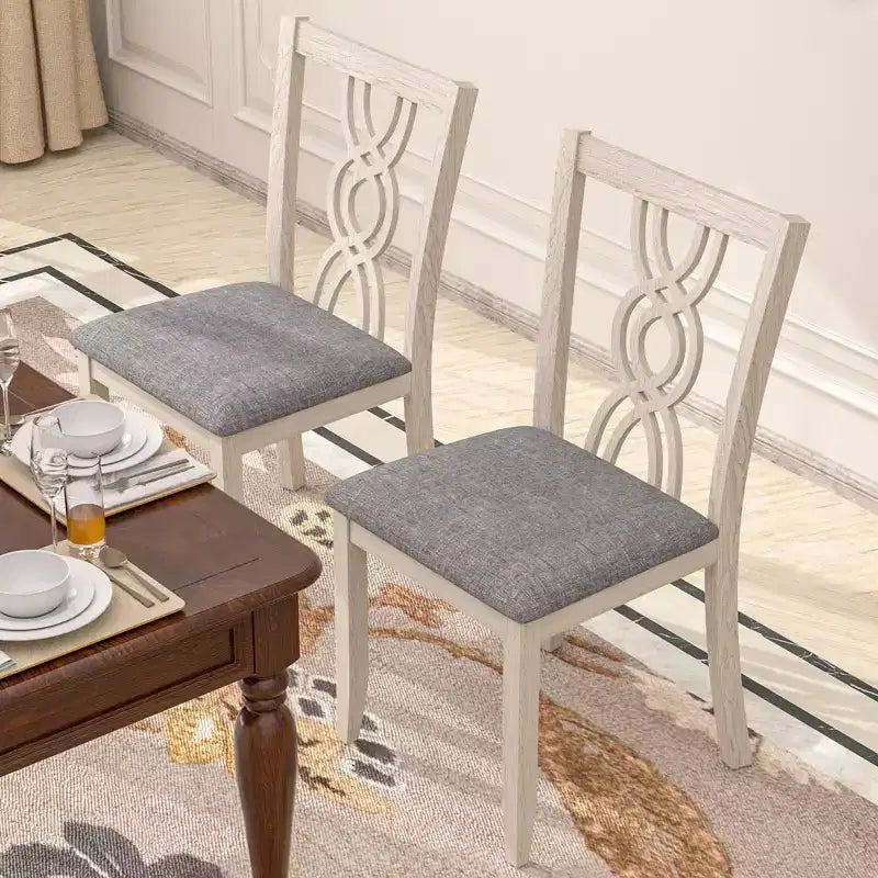 Chaises de salle à manger rustiques en bois VECELO, chaises de cuisine en bois d'hévéa avec siège rembourré et dossier creux élégant, gris