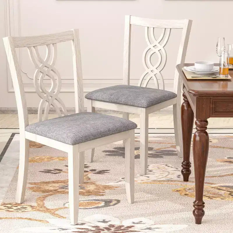 Chaises de salle à manger rustiques en bois VECELO, chaises de cuisine en bois d'hévéa avec siège rembourré et dossier creux élégant, gris