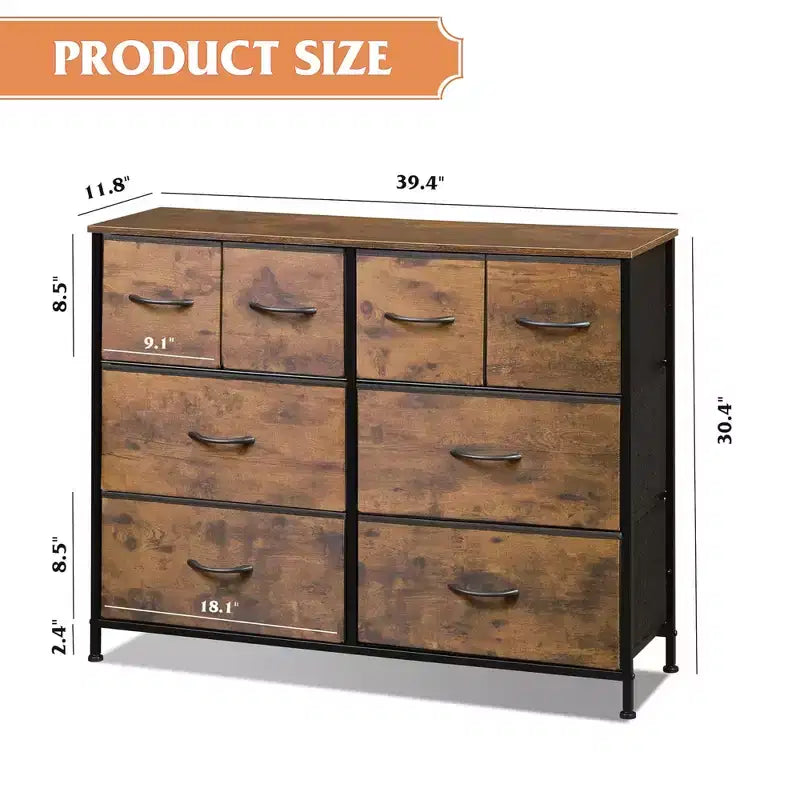 Commode à 8 tiroirs GALAXHERO, commode de rangement large en tissu pour chambre à coucher, placard, entrée