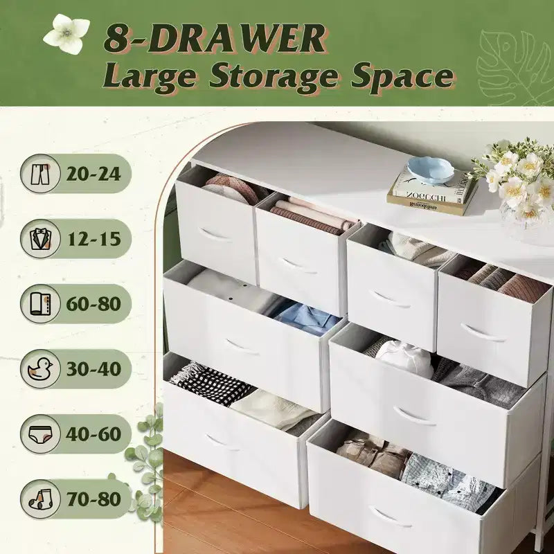 Commode à 8 tiroirs GALAXHERO, commode de rangement large en tissu pour chambre à coucher, placard, entrée