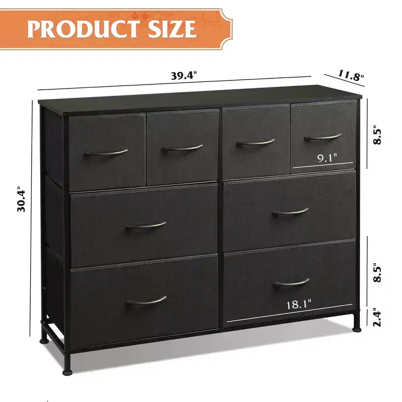 Commode à 8 tiroirs GALAXHERO, commode de rangement large en tissu pour chambre à coucher, placard, entrée