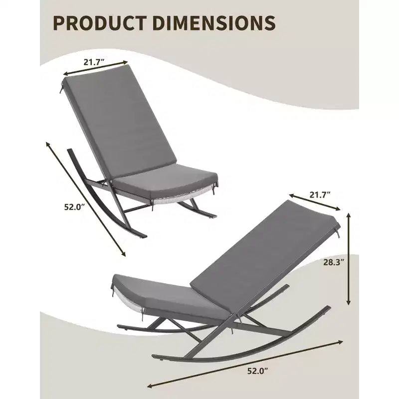 Ensemble de 2 fauteuils à bascule d'extérieur, fauteuil à bascule d'intérieur avec coussin rembourré, structure en métal et assise en rotin, pour jardin, cour, pelouse, terrasse
