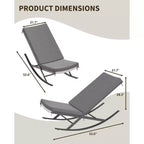 Ensemble de 2 fauteuils à bascule d'extérieur, fauteuil à bascule d'intérieur avec coussin rembourré, structure en métal et assise en rotin, pour jardin, cour, pelouse, terrasse