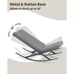 Ensemble de 2 fauteuils à bascule d'extérieur, fauteuil à bascule d'intérieur avec coussin rembourré, structure en métal et assise en rotin, pour jardin, cour, pelouse, terrasse
