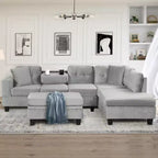 Sectionnel moderne en L Whisen 105 avec pouf de rangement et 2 coussins