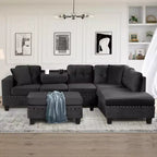 Sectionnel moderne en L Whisen 105 avec pouf de rangement et 2 coussins