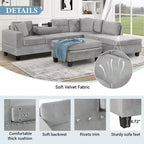 Sectionnel moderne en L Whisen 105 avec pouf de rangement et 2 coussins