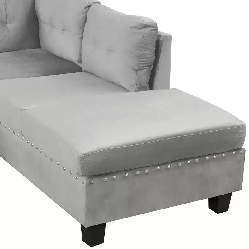 Sectionnel moderne en L Whisen 105 avec pouf de rangement et 2 coussins