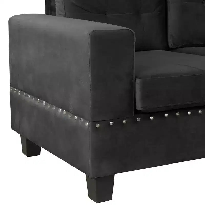 Sectionnel moderne en L Whisen 105 avec pouf de rangement et 2 coussins