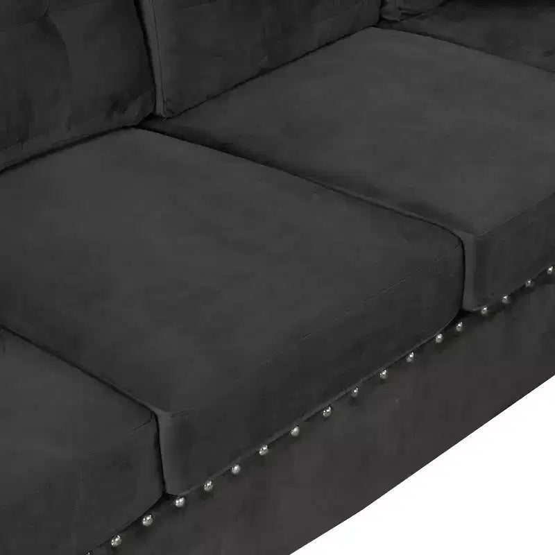 Sectionnel moderne en L Whisen 105 avec pouf de rangement et 2 coussins