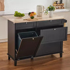 VEVOR Chariot d'Îlot de Cuisine, Bar à Petit-Déjeuner de 127 cm avec Plateau en Bois et Armoire à Poubelle Inclinable de 38 L, Table de Salle à Manger et de Salon Style Ferme