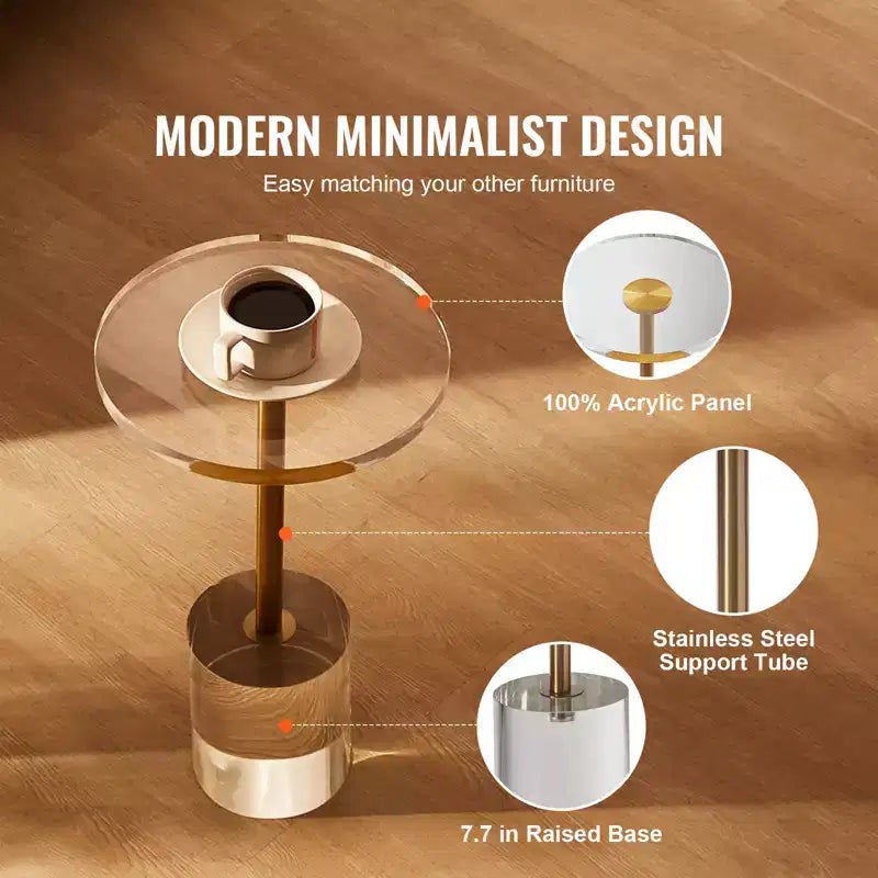 VEVOR Table d'appoint en acrylique, table d'appoint en acrylique avec base solide, plateau rond de 30,2 x 30,2 cm, hauteur de 54,4 cm, pour salon, chambre à coucher