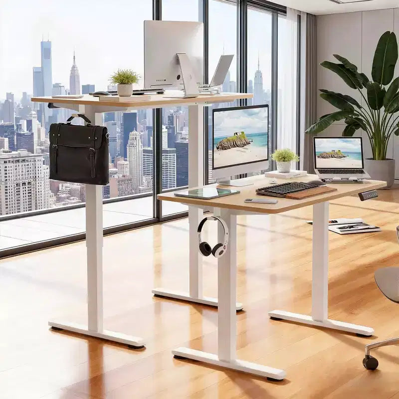 MAYEERTY 40x24 Oak Electric Standing Desk - Home Office Use, Splice Board, Adjustable Height