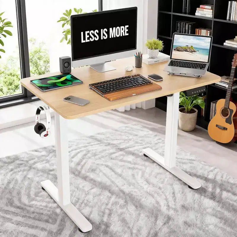 MAYEERTY 40x24 Oak Electric Standing Desk - Home Office Use, Splice Board, Adjustable Height