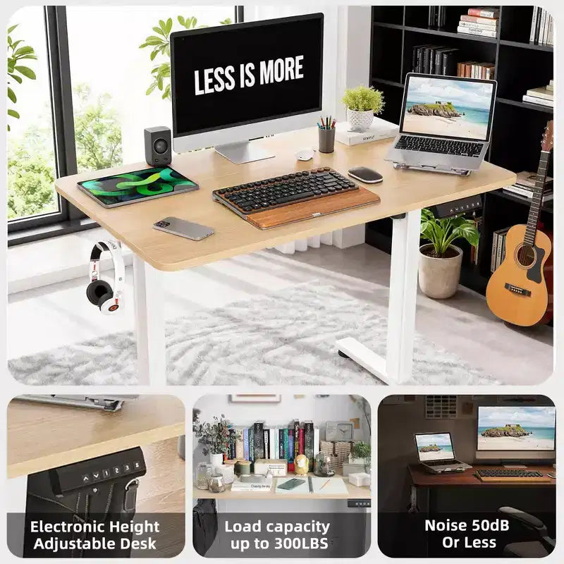 MAYEERTY 40x24 Oak Electric Standing Desk - Home Office Use, Splice Board, Adjustable Height