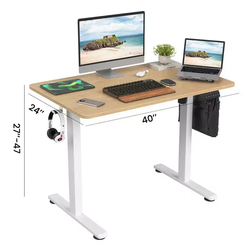 MAYEERTY 40x24 Oak Electric Standing Desk - Home Office Use, Splice Board, Adjustable Height