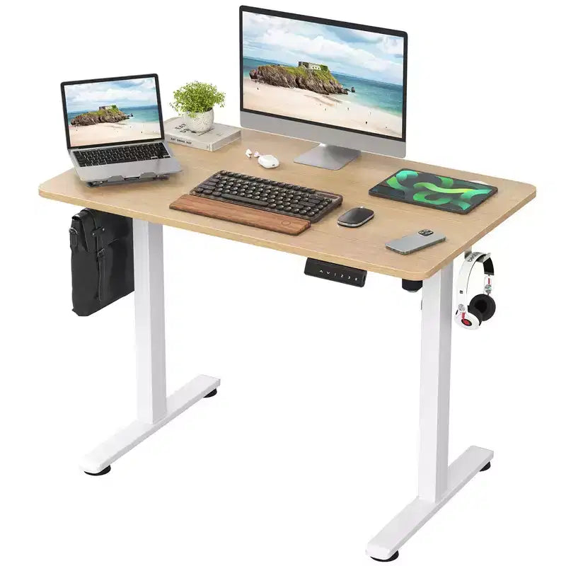 MAYEERTY 40x24 Oak Electric Standing Desk - Home Office Use, Splice Board, Adjustable Height