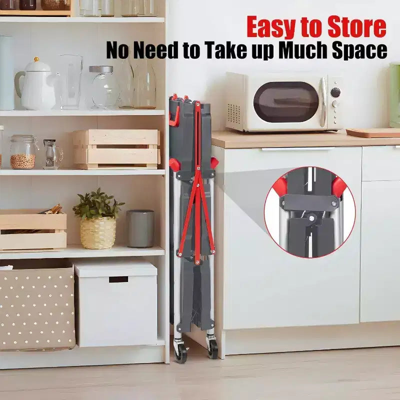 Chariot de service pliable portable à 3 niveaux, chariot pliant avec roues, capacité de charge de 25 kg par étagère, pour maison/bureau/entrepôt, gris