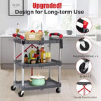 Chariot de service pliable portable à 3 niveaux, chariot pliant avec roues, capacité de charge de 25 kg par étagère, pour maison/bureau/entrepôt, gris