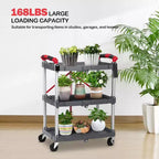 Chariot de service pliable portable à 3 niveaux, chariot pliant avec roues, capacité de charge de 25 kg par étagère, pour maison/bureau/entrepôt, gris