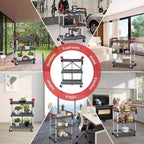 Chariot de service pliable portable à 3 niveaux, chariot pliant avec roues, capacité de charge de 25 kg par étagère, pour maison/bureau/entrepôt, gris