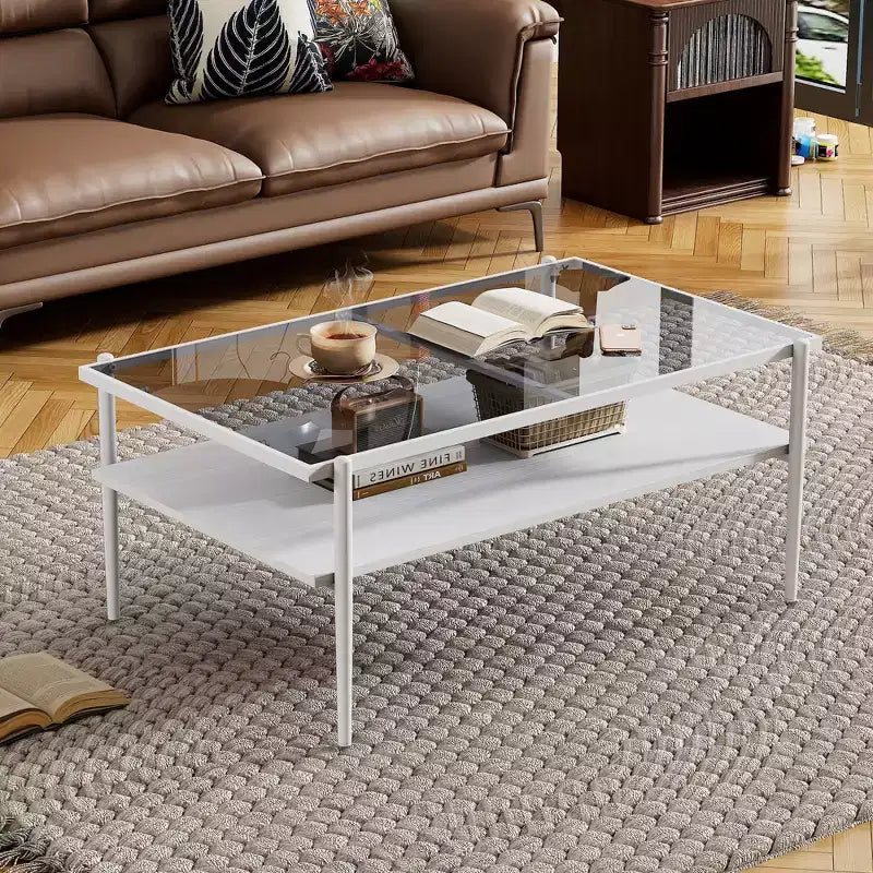MAYEERTY Coffee Table and End tables Set of 3, Tempered Glass Table with MDF layer, Modern Tables for Living Room, Gray Glass