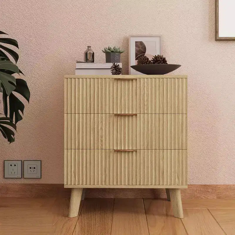 3 Drawer Dresser With Storage, Wooden 3 Chest of Drawers, Modern Minimalist Nightstand, Organizer Storage Cabinet for Living Room, Bedroom, Hallway