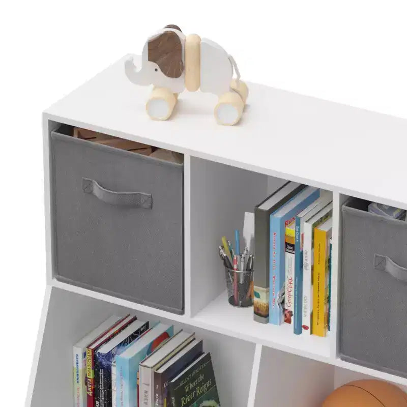 Étagère à Livres pour Enfants 4 Cases - Organisateur de Rangement de Jouets pour Salle de Jeux, Chambre d'Enfant & Maternelle - Blanc-Gris