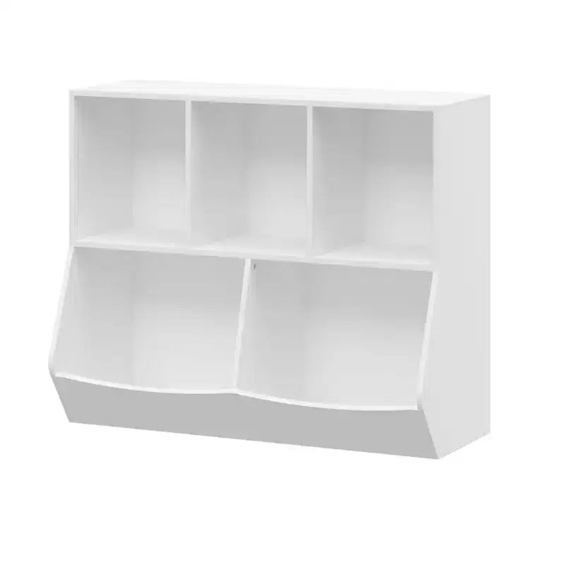 Étagère à Livres pour Enfants 4 Cases - Organisateur de Rangement de Jouets pour Salle de Jeux, Chambre d'Enfant & Maternelle - Blanc-Gris